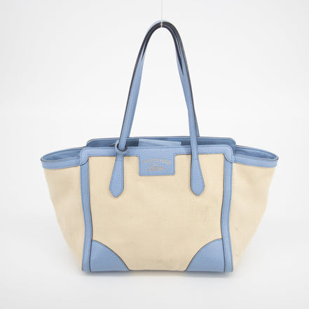 Gucci Beige x Brown Canvas Swing Tote