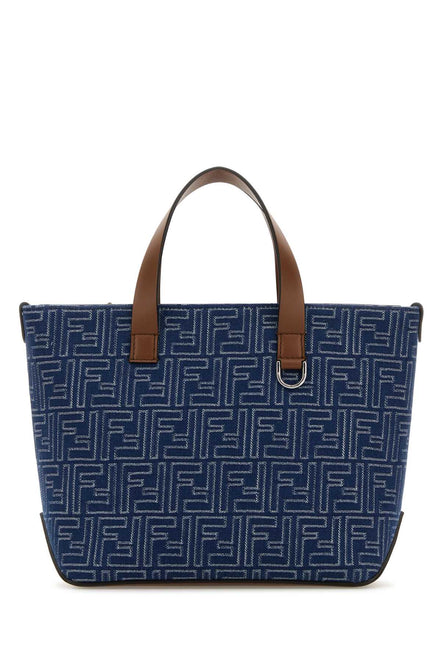Fendi Men Embroidered Denim Handbag