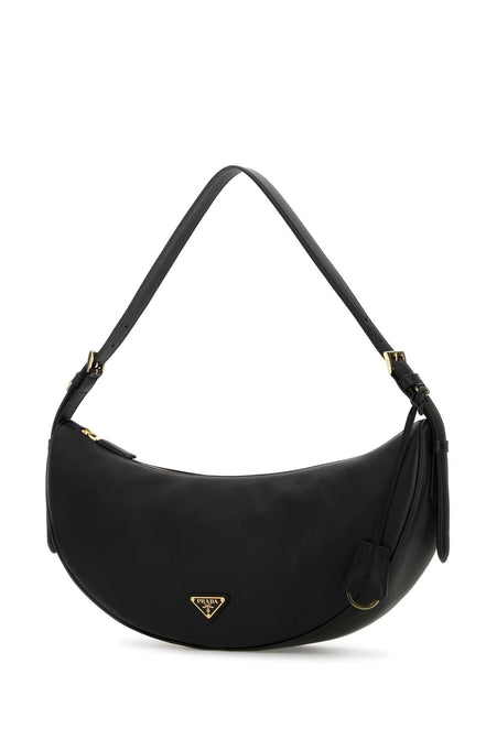 Prada Women Black Leather Large Prada Demi-Lune Crossbody Bag
