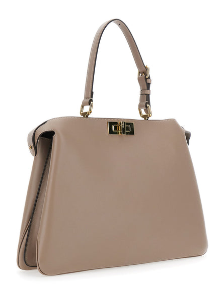 Fendi Women 'Pekaboo Soft Large' Grey Handbag With Twist Lock In Leather Woman