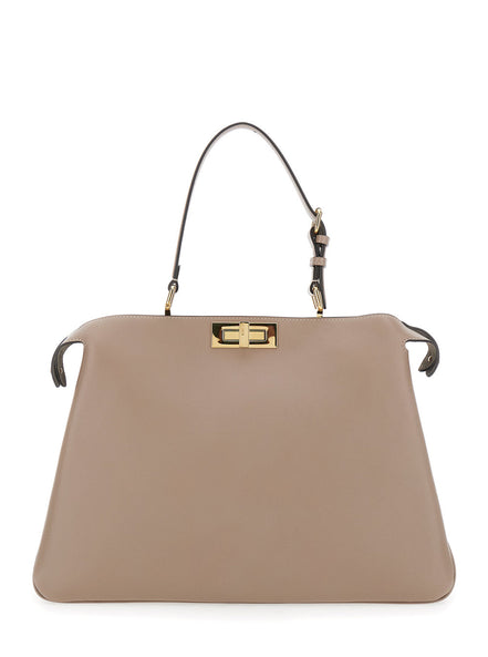 Fendi Women 'Pekaboo Soft Large' Grey Handbag With Twist Lock In Leather Woman