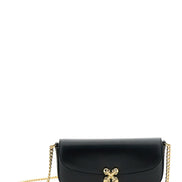 Alexander Mcqueen Women 'Skull Flower' Black Crossbody Bag With Chain-Link Shoulder Strap And Logo Plaque On The Front In Leather Woman
