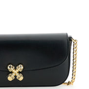 Alexander Mcqueen Women 'Skull Flower' Black Crossbody Bag With Chain-Link Shoulder Strap And Logo Plaque On The Front In Leather Woman