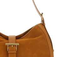 Alexander Mcqueen Women Brown Shoulder Bag With Adjustable Shoulder Strap And T Buckle Closure On The Front In Suede Woman