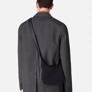 Bottega Veneta Men 'Veneto' Black Shoulder Bag With Fixed Shoulder Strap And All-Over Intrecciato Motif In Leather Man