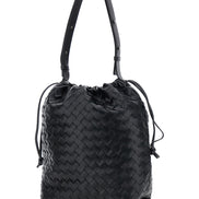 Bottega Veneta Men Black Shoulder Bag With Drawstring Closure And Intrecciato Motif In Leather Man