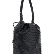 Bottega Veneta Men Black Shoulder Bag With Drawstring Closure And Intrecciato Motif In Leather Man