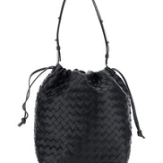 Bottega Veneta Men Black Shoulder Bag With Drawstring Closure And Intrecciato Motif In Leather Man