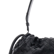 Bottega Veneta Men Black Shoulder Bag With Drawstring Closure And Intrecciato Motif In Leather Man