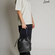 Bottega Veneta Men Black Shoulder Bag With Drawstring Closure And Intrecciato Motif In Leather Man