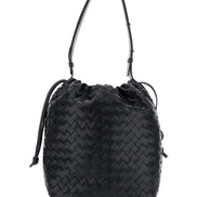 Bottega Veneta Men Black Shoulder Bag With Drawstring Closure And Intrecciato Motif In Leather Man