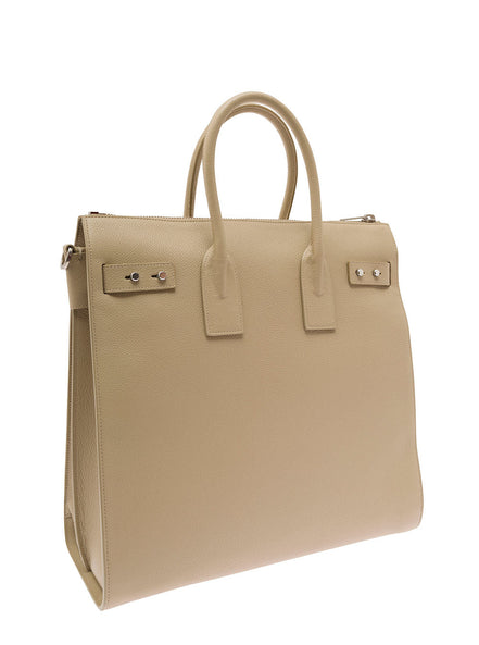 Saint Laurent Men 'Sac De Jour' Beige Tote Bag With Embossed Logo In Grainy Leather Man