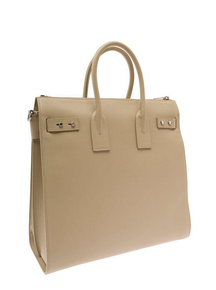 Saint Laurent Men 'Sac De Jour' Beige Tote Bag With Embossed Logo In Grainy Leather Man