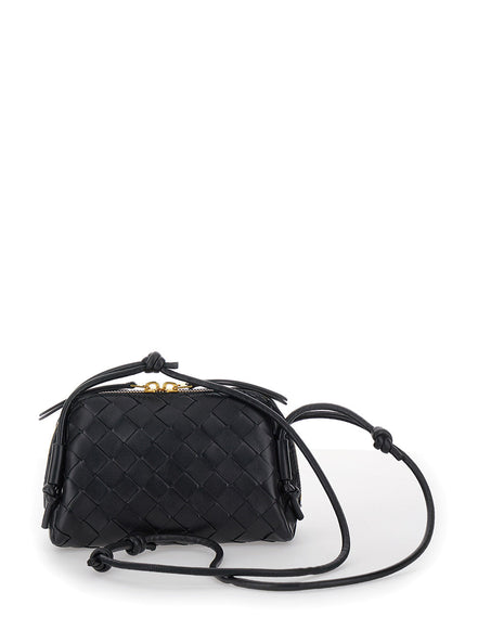Bottega Veneta Women Crossbody Bag 'Concert' With Intreccio Motif In Black Leather For Women
