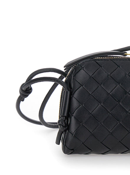 Bottega Veneta Women Crossbody Bag 'Concert' With Intreccio Motif In Black Leather For Women