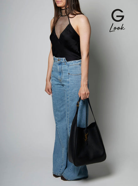Saint Laurent Women Shoulder Bag 'Le 5 À 7 Grande' With Cassandre In Black Smooth Leather For Women