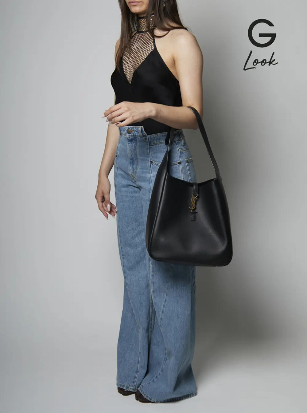 Saint Laurent Women Shoulder Bag 'Le 5 À 7 Grande' With Cassandre In Black Smooth Leather For Women