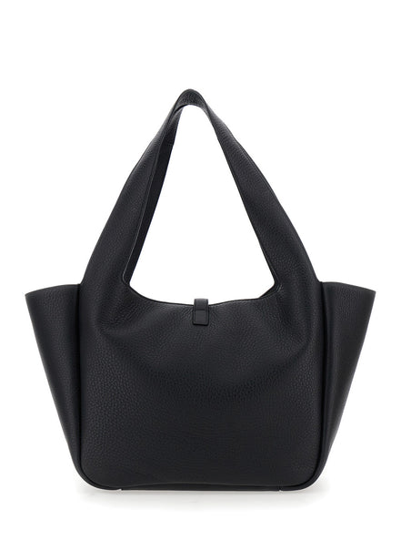 Saint Laurent Women Tote Bag With Two Top Handles And Hook Closure Cassandre In Grained Black Leather For Women