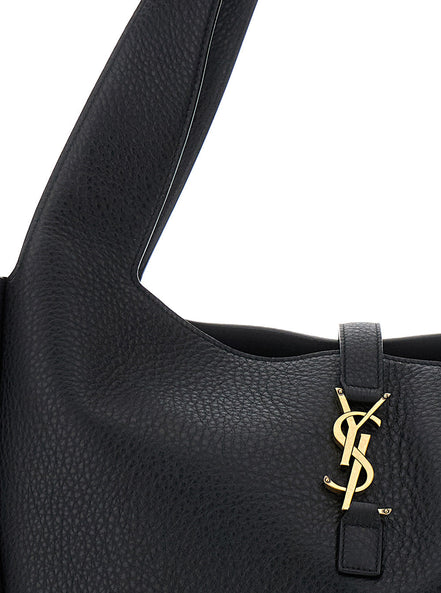 Saint Laurent Women Tote Bag With Two Top Handles And Hook Closure Cassandre In Grained Black Leather For Women