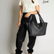 Saint Laurent Women Tote Bag With Two Top Handles And Hook Closure Cassandre In Grained Black Leather For Women
