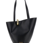 Jacquemus Women 'Le Bambola' Black Medium Shoulder Bag With Impressed Logo Lettering On The Front And Ring Closure On The Front In Leather For Women