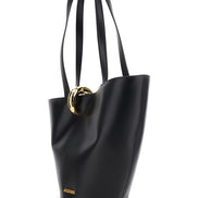 Jacquemus Women 'Le Bambola' Black Medium Shoulder Bag With Impressed Logo Lettering On The Front And Ring Closure On The Front In Leather For Women