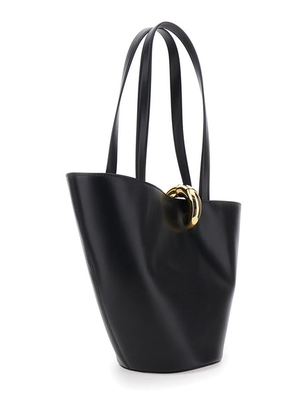 Jacquemus Women 'Le Bambola' Black Medium Shoulder Bag With Impressed Logo Lettering On The Front And Ring Closure On The Front In Leather For Women