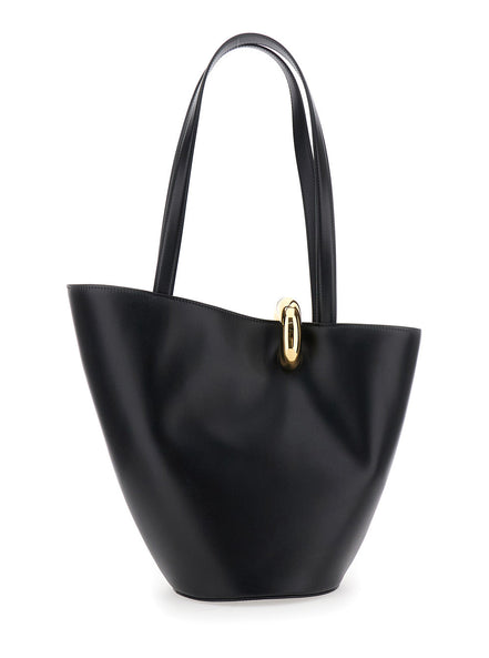 Jacquemus Women 'Le Bambola' Black Medium Shoulder Bag With Impressed Logo Lettering On The Front And Ring Closure On The Front In Leather For Women