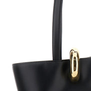 Jacquemus Women 'Le Bambola' Black Medium Shoulder Bag With Impressed Logo Lettering On The Front And Ring Closure On The Front In Leather For Women