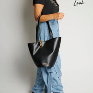 Jacquemus Women 'Le Bambola' Black Medium Shoulder Bag With Impressed Logo Lettering On The Front And Ring Closure On The Front In Leather For Women