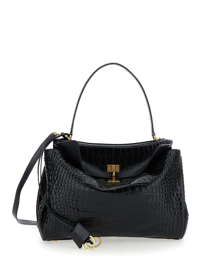 Balenciaga Women Handbag 'Rodeo' With Removable Shoulder Strap In Black Leather For Women