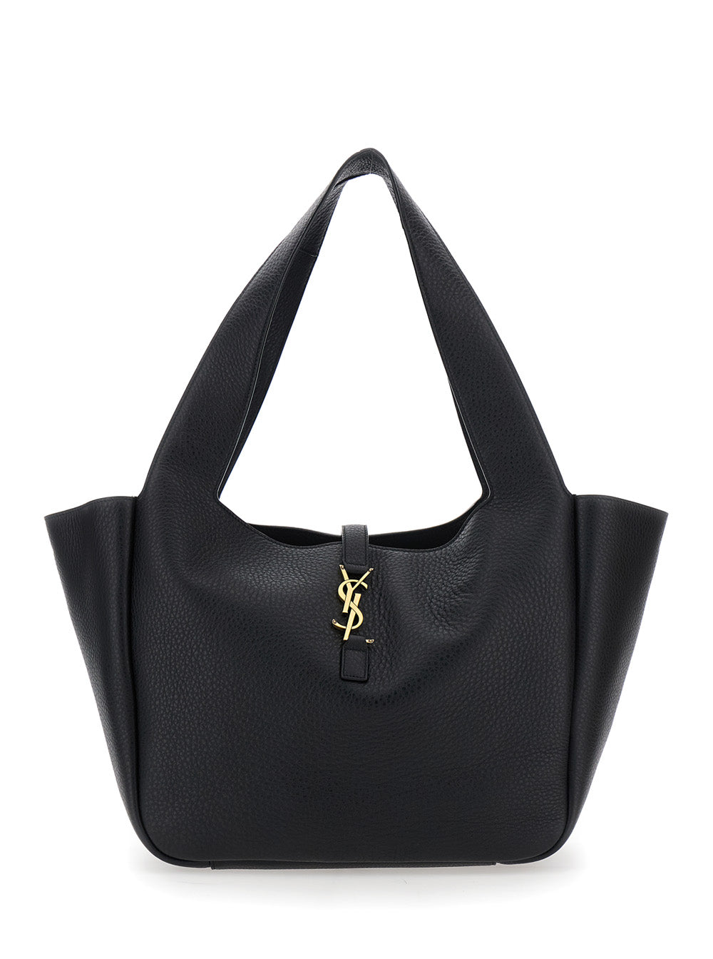 Saint Laurent Women Tote Bag With Two Top Handles And Hook Closure Cassandre In Grained Black Leather For Women