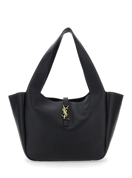 Saint Laurent Women Tote Bag With Two Top Handles And Hook Closure Cassandre In Grained Black Leather For Women