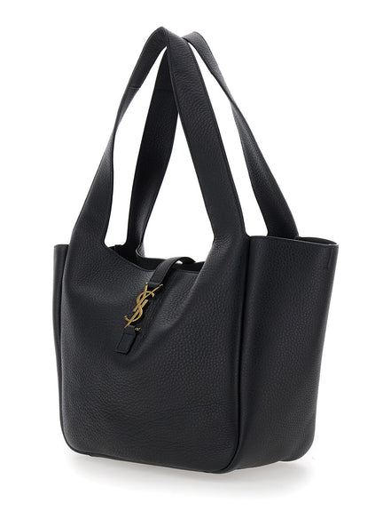 Saint Laurent Women Tote Bag With Two Top Handles And Hook Closure Cassandre In Grained Black Leather For Women