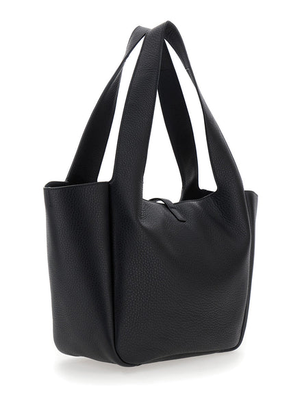 Saint Laurent Women Tote Bag With Two Top Handles And Hook Closure Cassandre In Grained Black Leather For Women