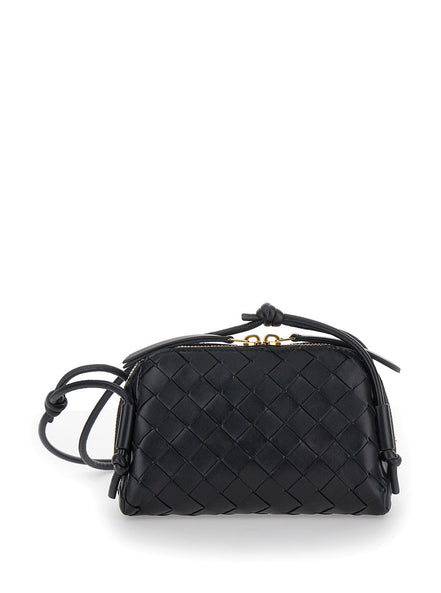 Bottega Veneta Women Crossbody Bag 'Concert' With Intreccio Motif In Black Leather For Women