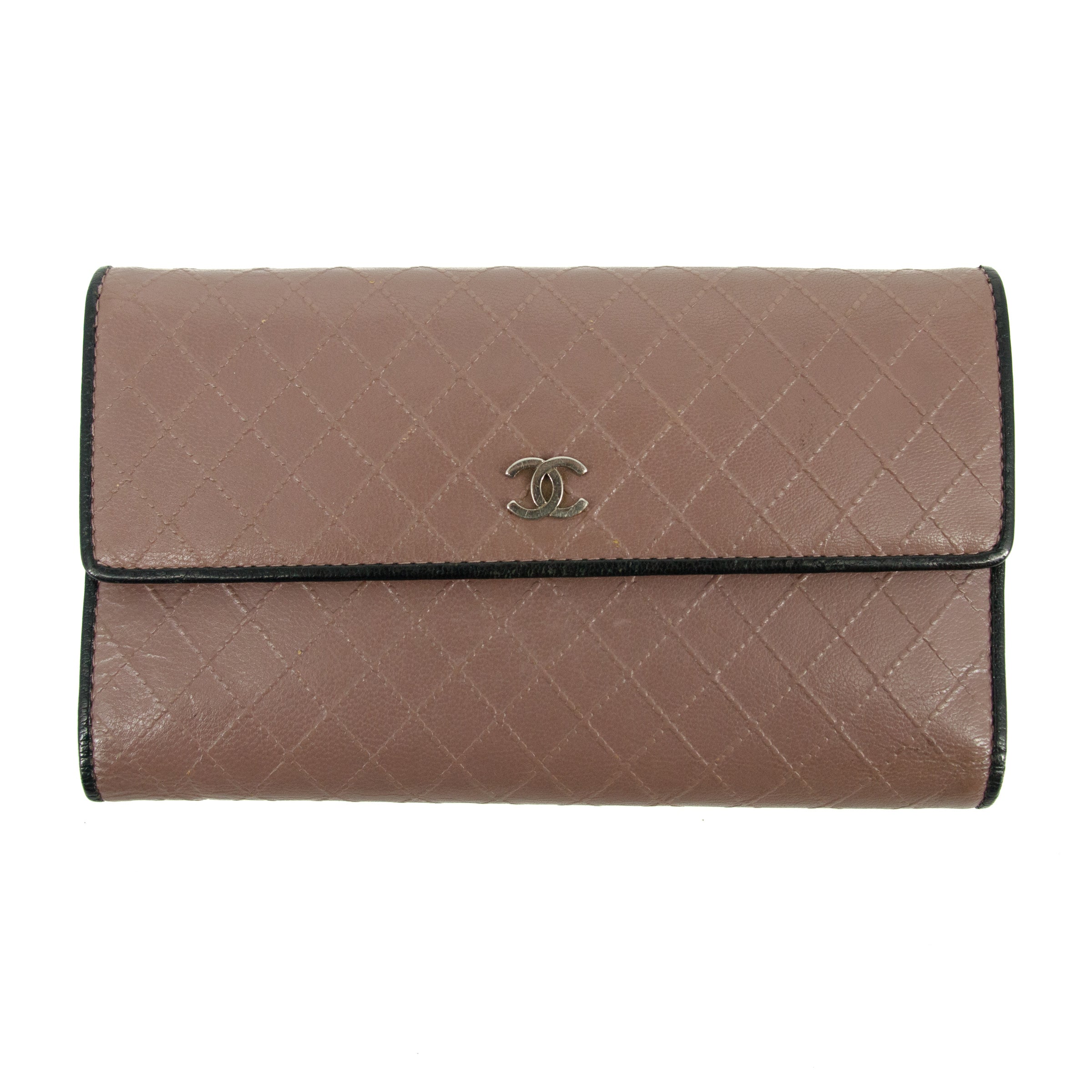 Chanel Matelasse Bicolor Long Trifold Embossed Wallet Pink