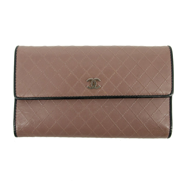 Chanel Matelasse Bicolor Long Trifold Embossed Wallet Pink