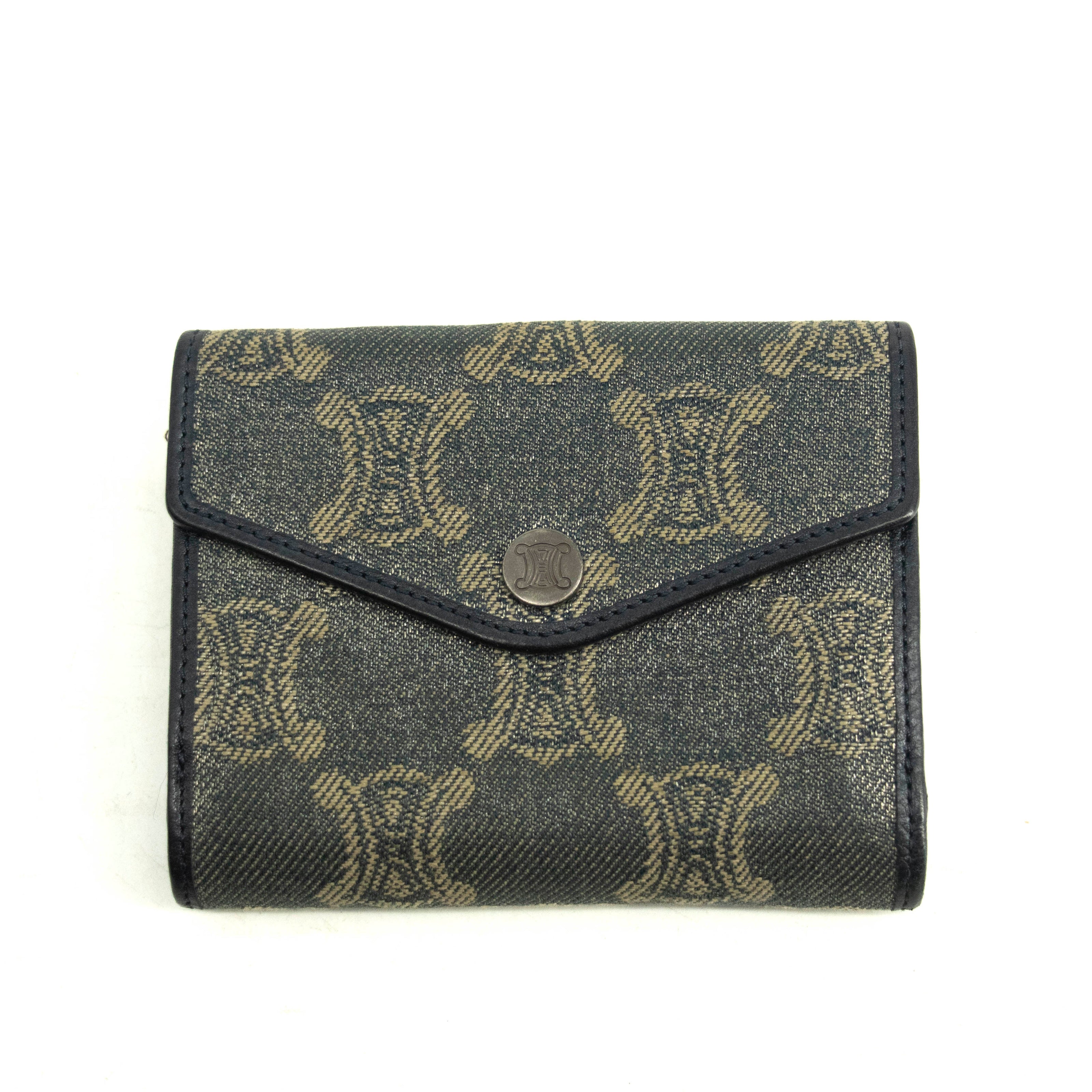 Celine Triomphe Canvas Blue and Grey Fine Strap Wallet