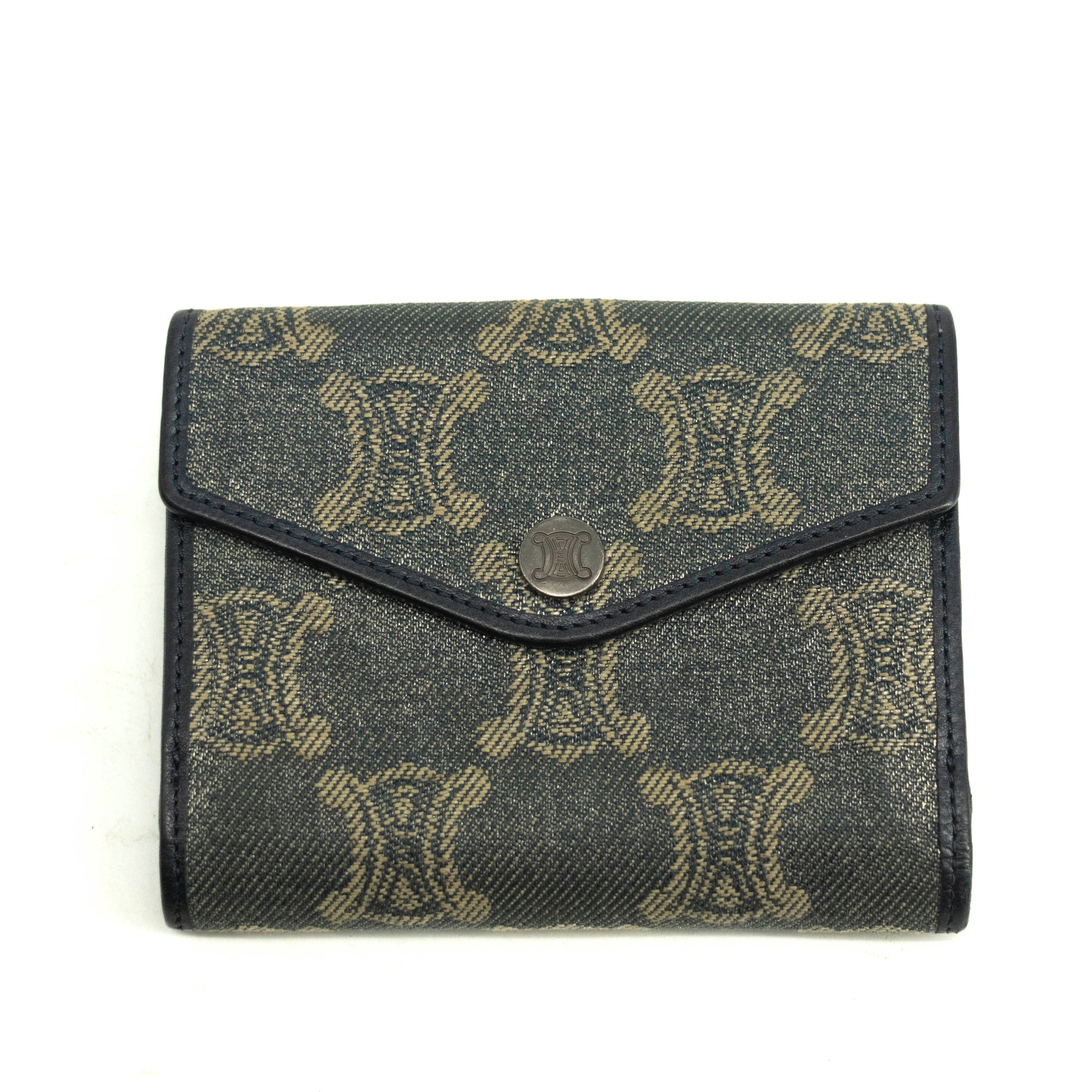 Celine Triomphe Canvas Blue and Grey Fine Strap Wallet